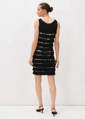 Phase Eight Sofianne Sequin Fringe Dress Black USA | 3948625-YV